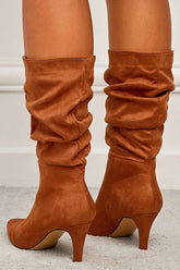 New Fashion Spring Outfit Suede Pointed Toe Pleated Stiletto Heels Ankle Boots